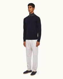 Oyster Grey Tailored Fit Single Pleat Stretch-Cotton Trousers | Oyster Grey