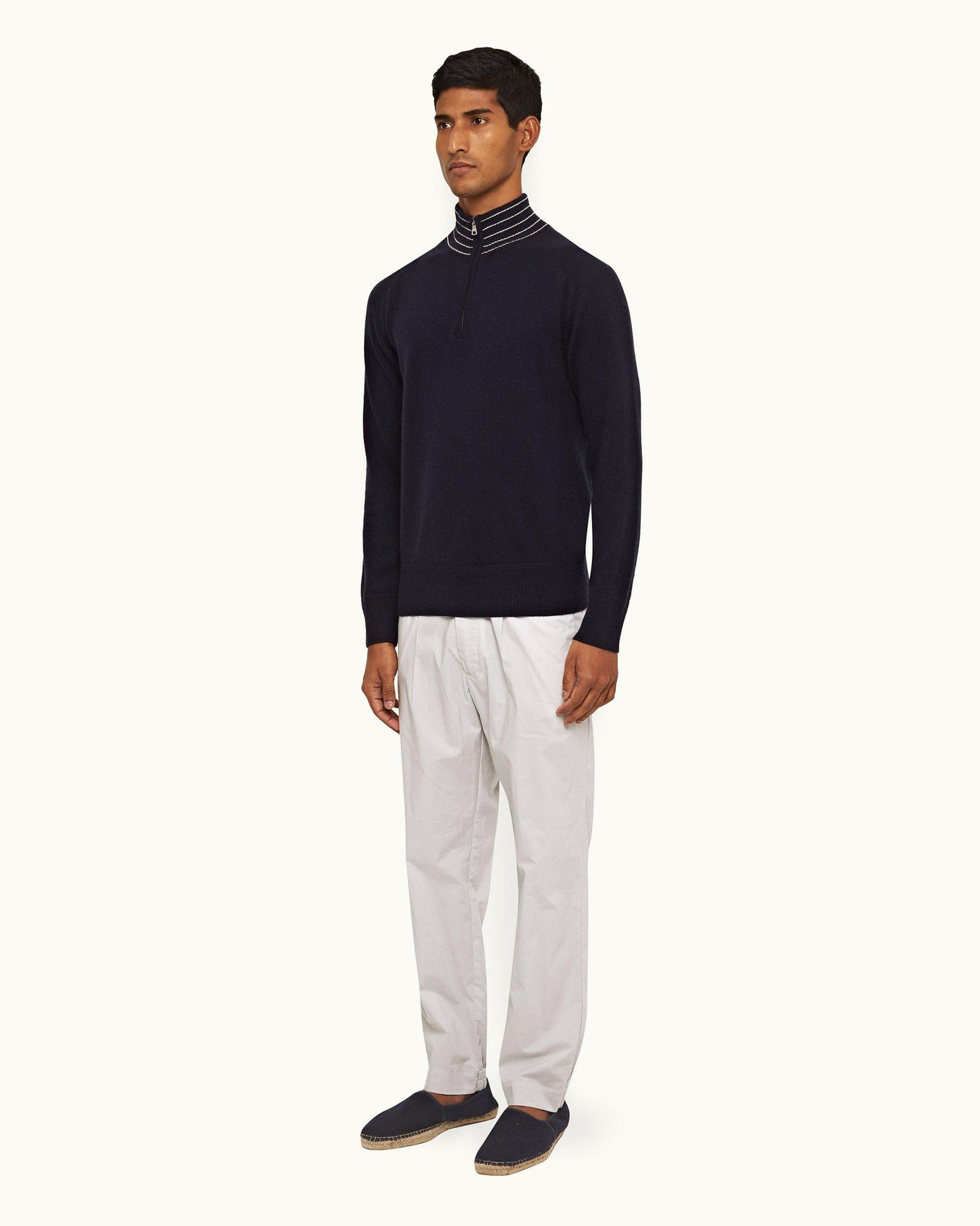 Oyster Grey Tailored Fit Single Pleat Stretch-Cotton Trousers | Oyster Grey