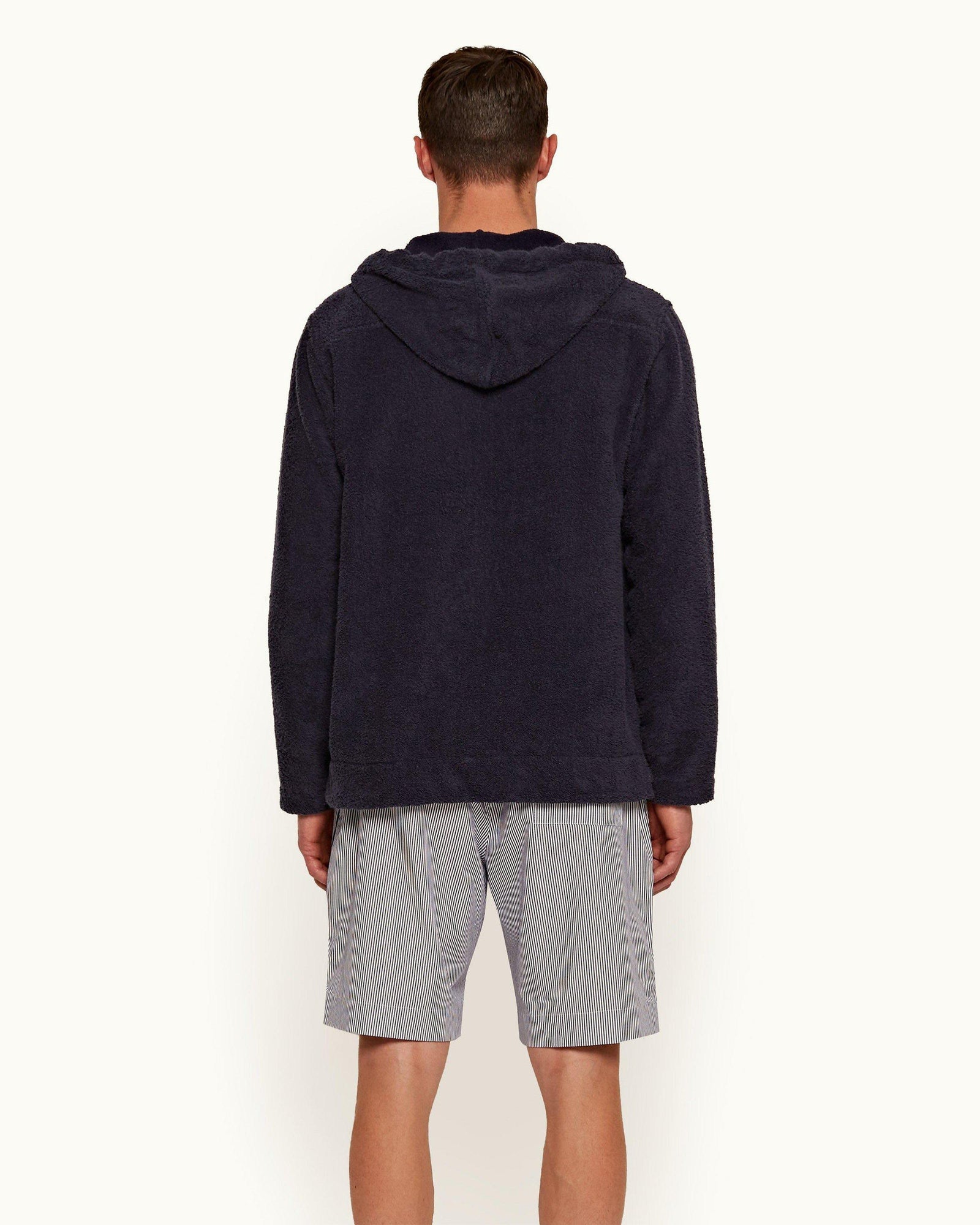 Sennett Towelling Navy Classic Fit Hooded Towelling Sweatshirt | Navy