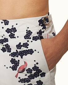 Blossom Print Shorter-Length Swim Shorts In Night Iris Blue/Plum Colour | Night Iris