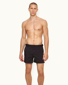 Setter Stretch Black Shorter-Length Stretch Nylon Swim Shorts | Black