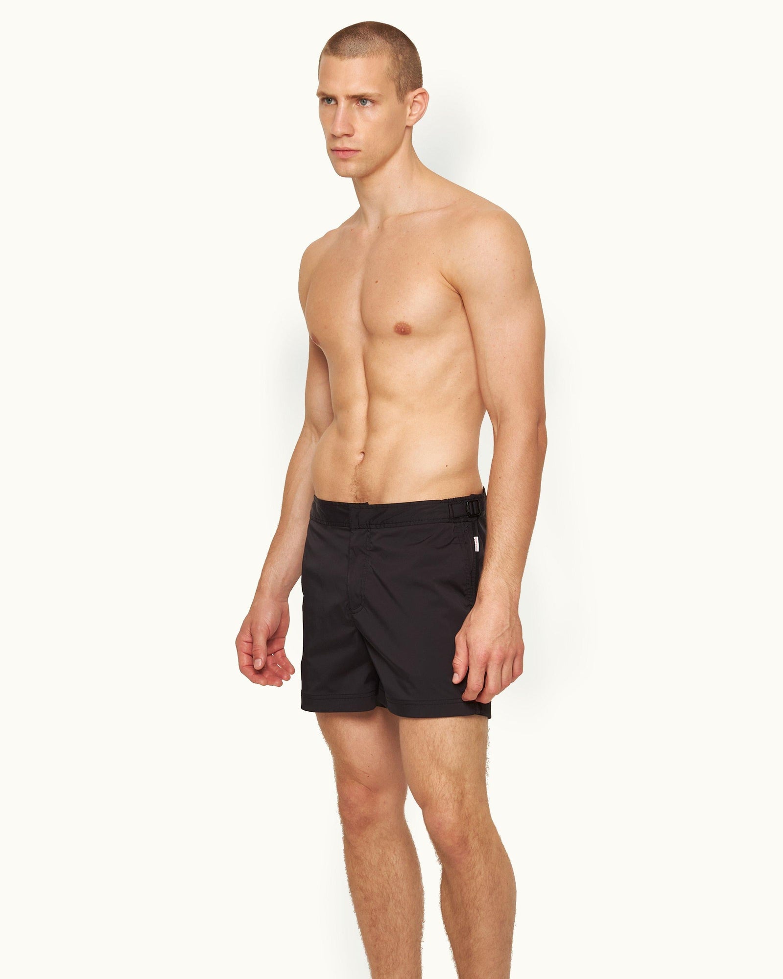 Setter Stretch Black Shorter-Length Stretch Nylon Swim Shorts | Black
