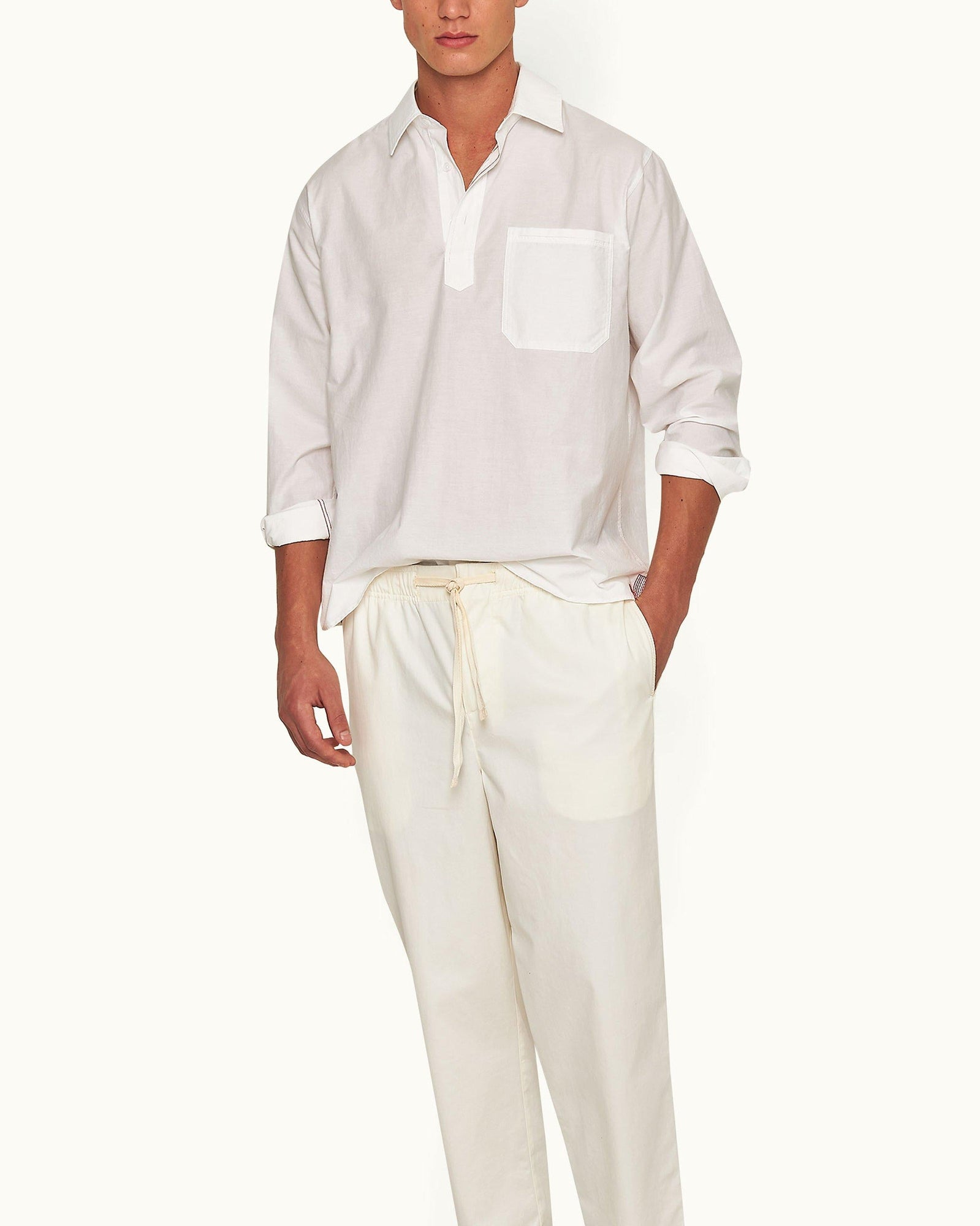 White Relaxed Fit Overhead Refined Cotton Shirt | White