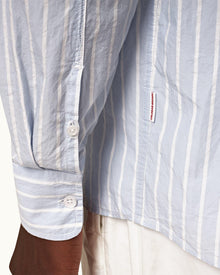 Serenity Blue/White Stripe Relaxed Fit Overhead Cotton Shirt | Serenity Blue/White