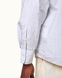 Light Island Sky/White Relaxed Fit Overhead Twin Stripe Cotton Shirt | Light Island Sky/White