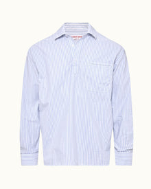 Light Island Sky/White Relaxed Fit Overhead Twin Stripe Cotton Shirt | Light Island Sky/White
