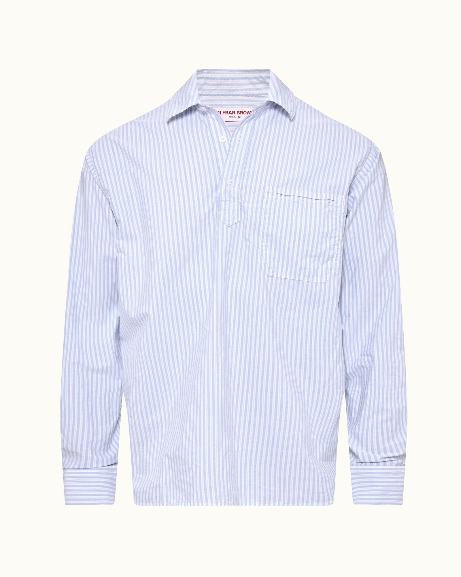 Light Island Sky/White Relaxed Fit Overhead Twin Stripe Cotton Shirt | Light Island Sky/White
