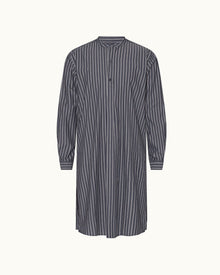 Midnight Navy Pinstripe Relaxed Fit Grandad Collar Cotton Nightshirt | Midnight Navy