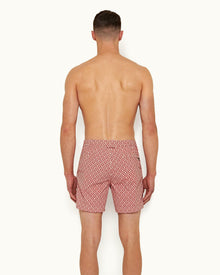 Summer Red/Cloud Cano Geometric Mid-Length Drawcord Swim Shorts | Summer Red/Cloud