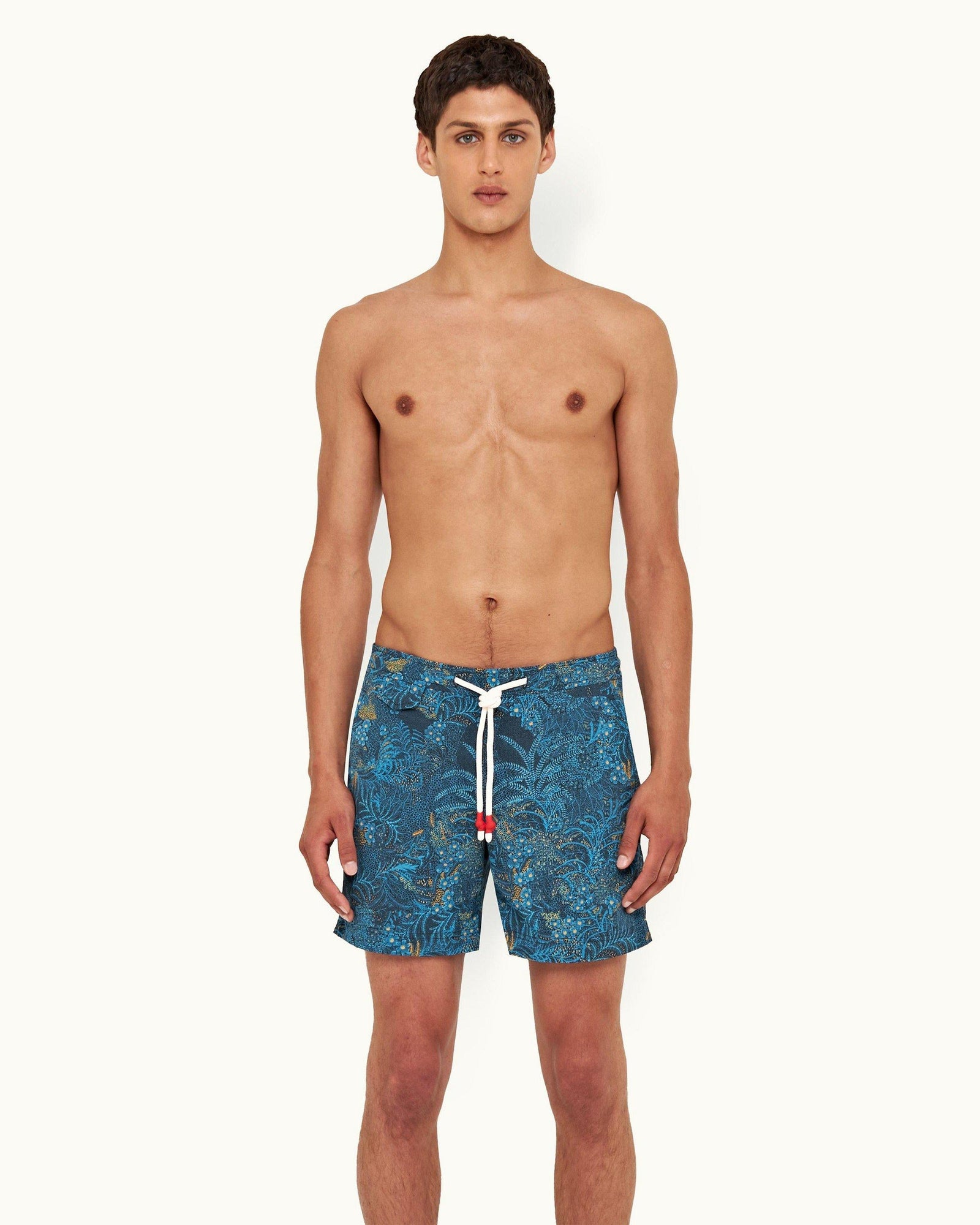 Night Iris/Cerulean Tropic Nightfall Mid-Length Drawcord Swim Shorts | Night Iris/Cerulean