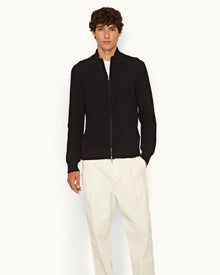Night Iris Classic Fit Zip-Through Merino Jumper | Night Iris
