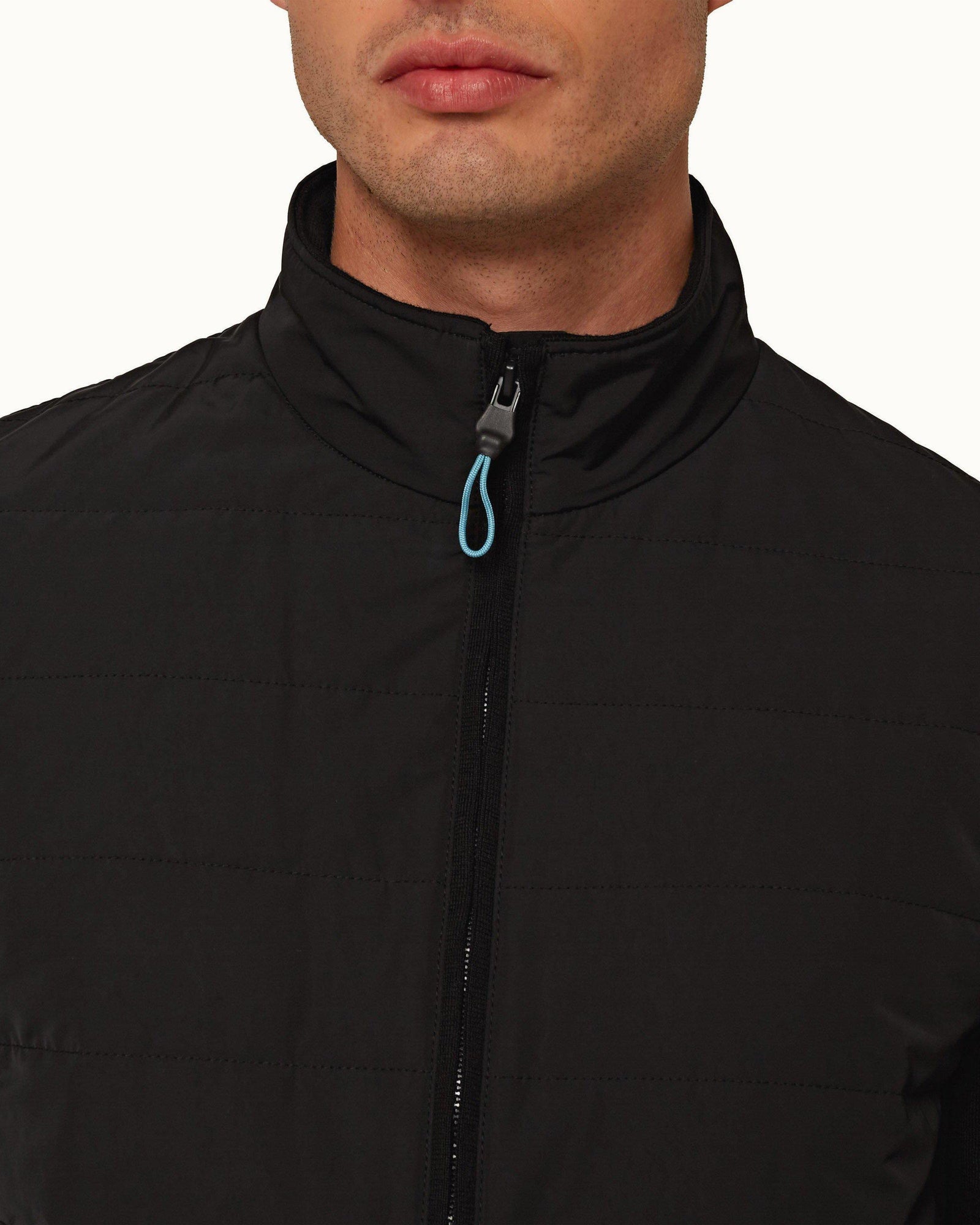 Terence Black Showerproof Milano Rib Sleeve Jacket | Black