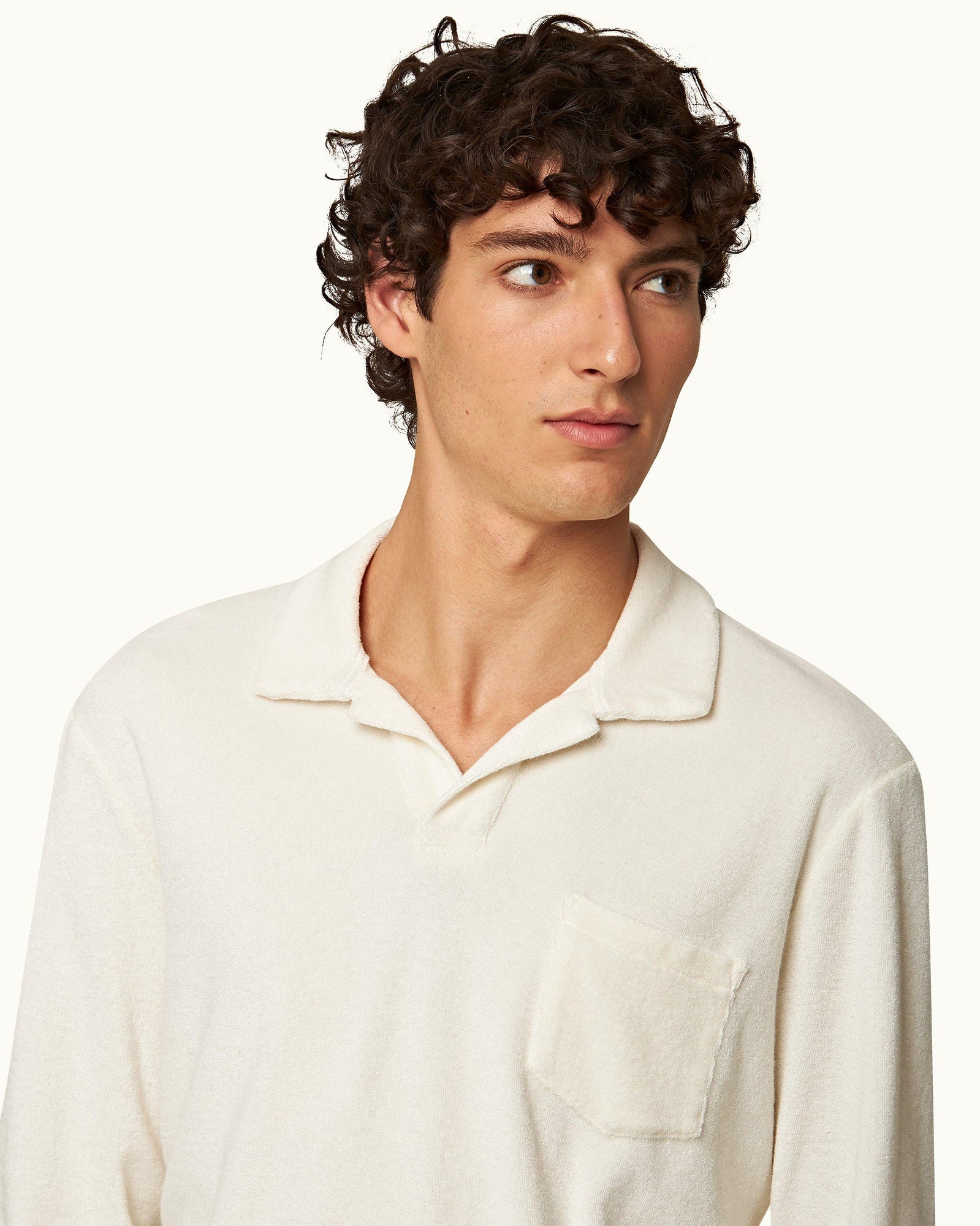 Terry Towelling Cashew Tailored Fit Long-Sleeve Cotton Towelling Resort Polo Shirt | Cashew