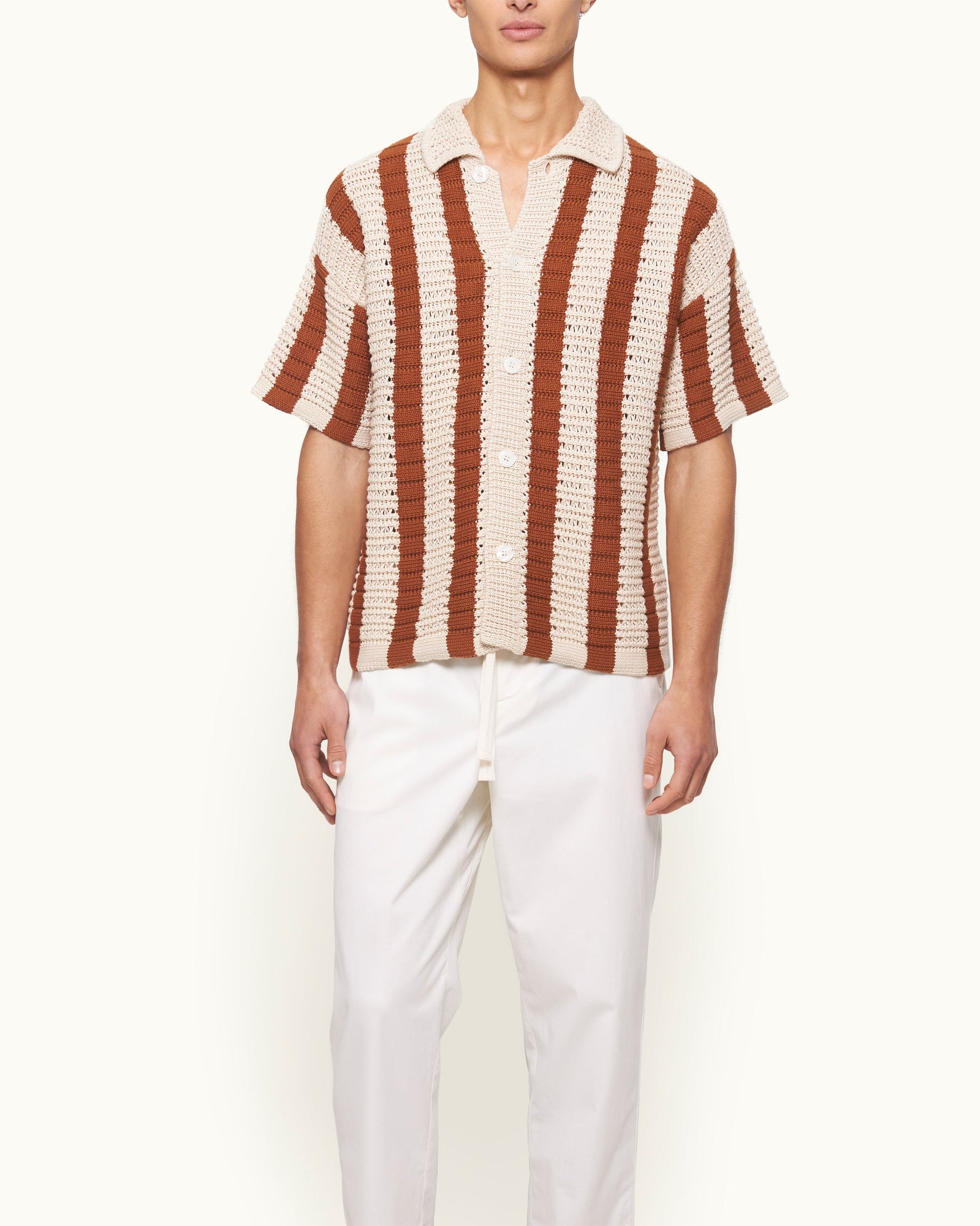 Men | Thomas Crochet Shirt | Canela/Cashew