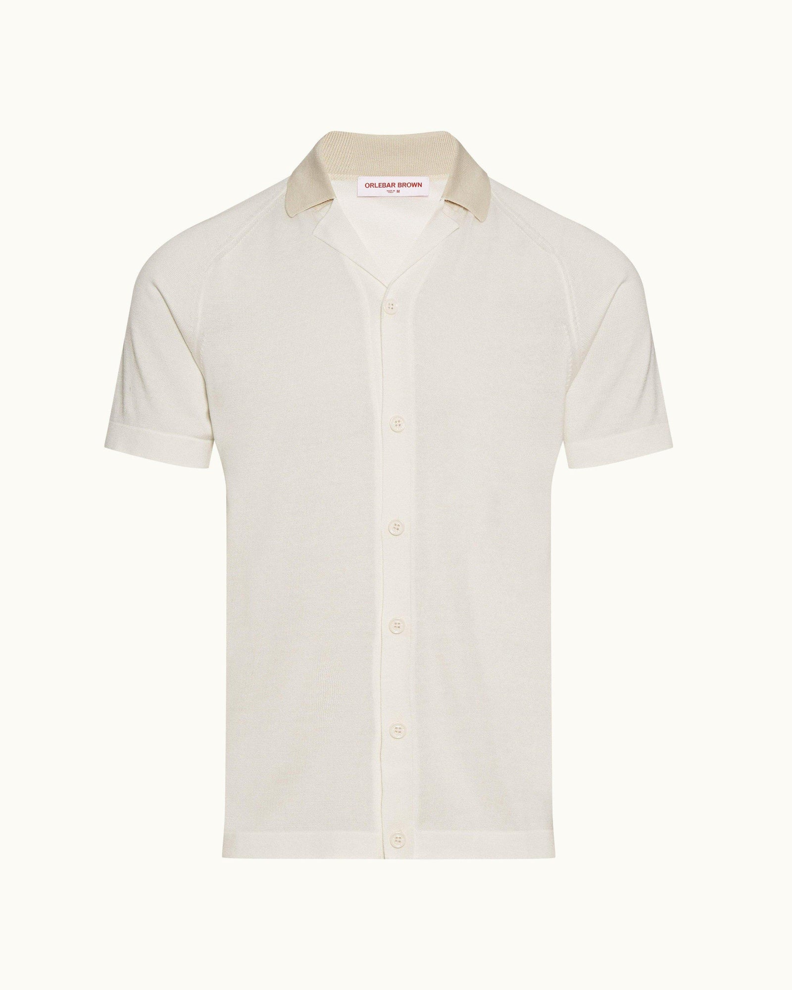 Tirso White Sand Tailored Fit Ribbed Capri Collar Short-Sleeve Shirt | White Sand