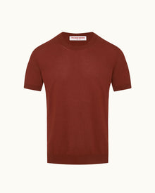 Classic Fit Fine Knit Cotton & Cashmere T-shirt in Canela | Canela