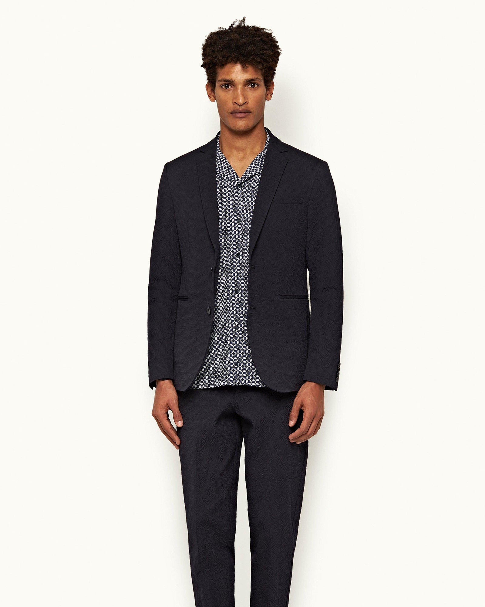 Ullock Seersucker Night Iris Seersucker Two-Button Blazer | Night Iris