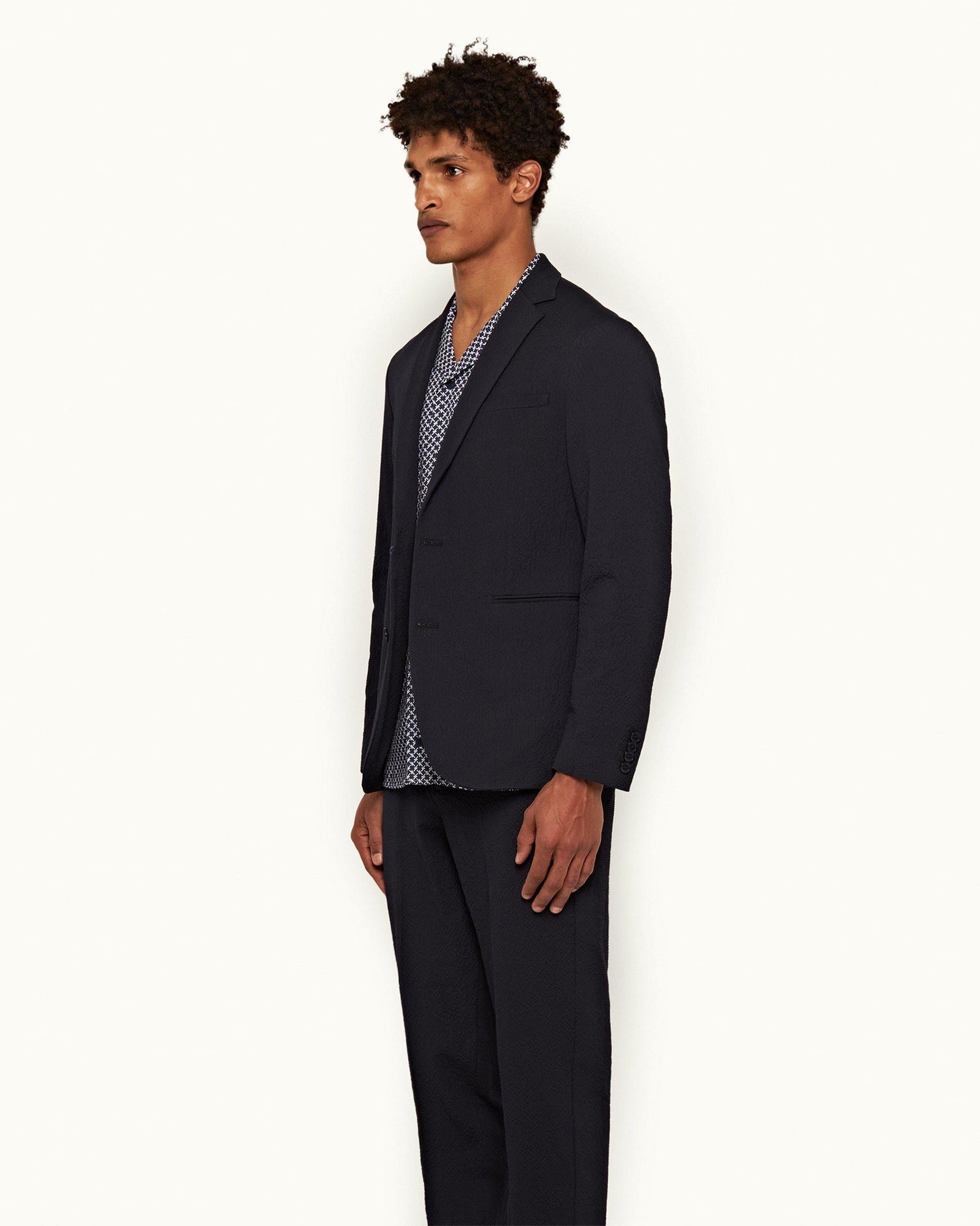 Ullock Seersucker Night Iris Seersucker Two-Button Blazer | Night Iris