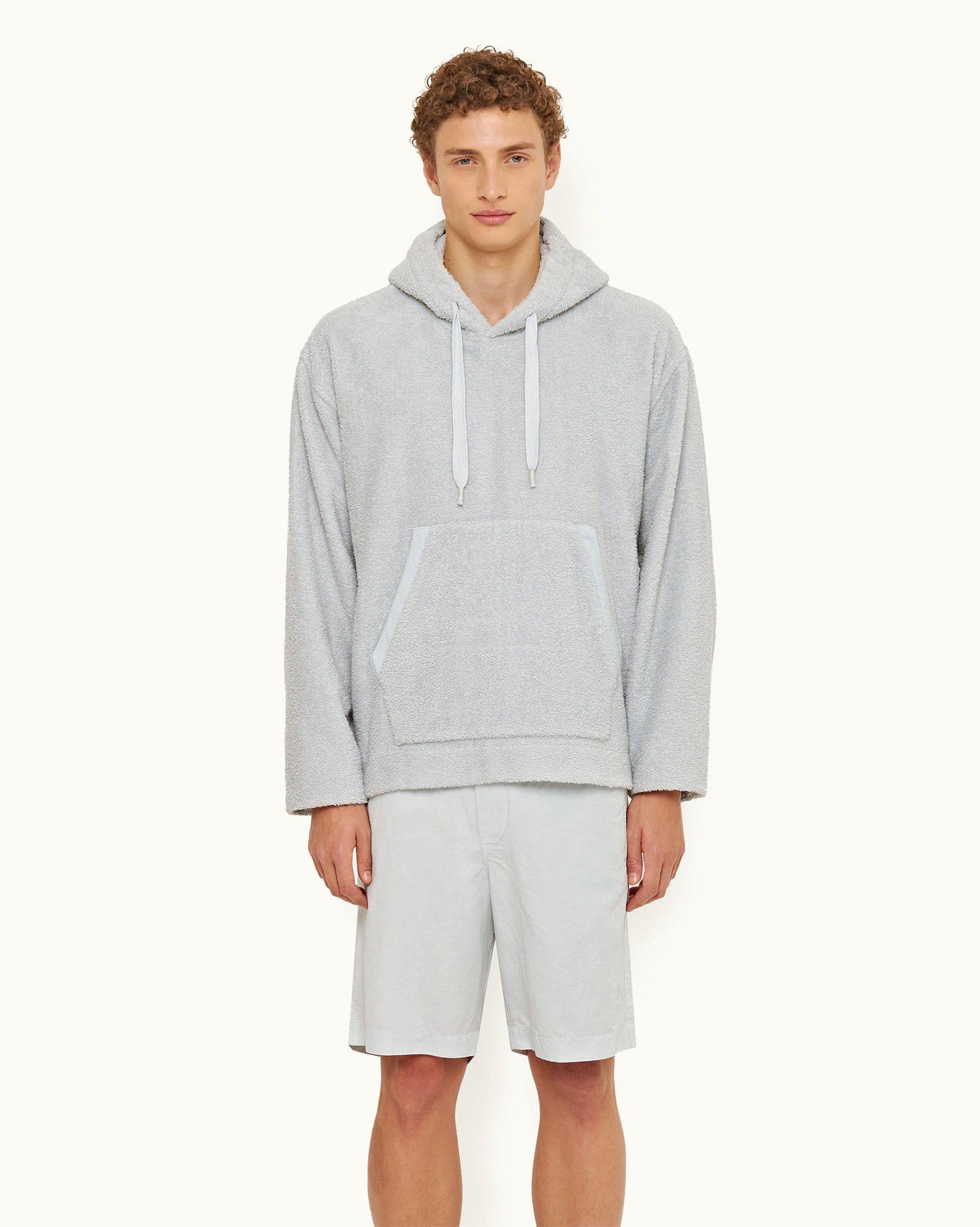 Serenity Blue Relaxed Fit Long Pile Towelling Hooded Sweatshirt | Serenity Blue