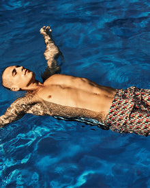 Bulldog Summer Red/Racing Green Reuleaux Print Mid-Length Swim Shorts | Summer Red/Racing Green