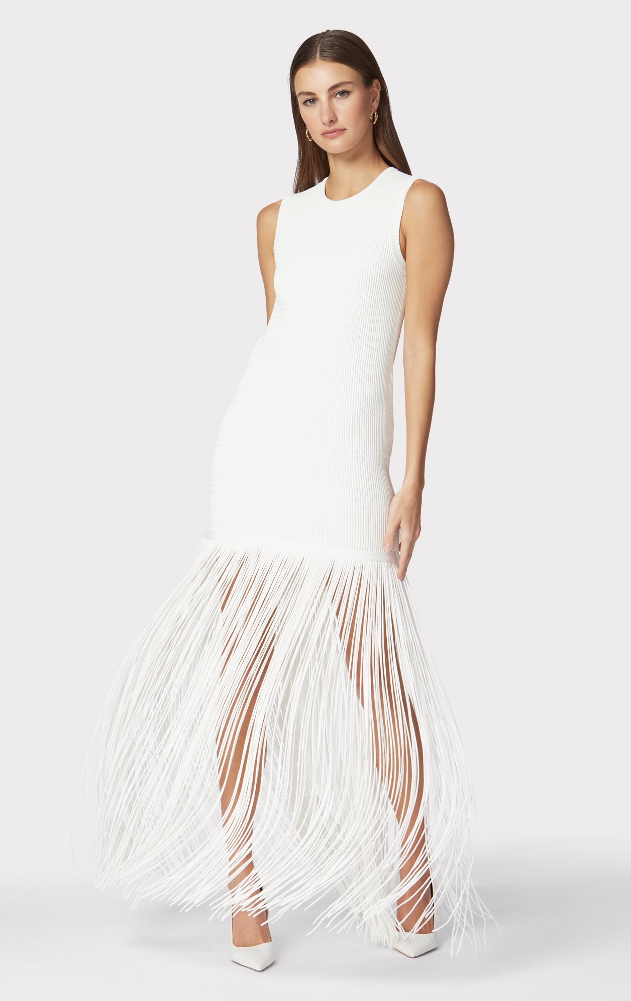 Ottoman Shadow Stripe Fringe Gown | Alabaster