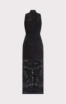 Sheer Jacquard S/L Gown | Black