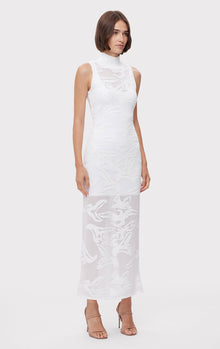 Sheer Jacquard S/L Gown | Alabaster