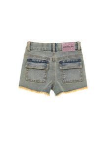 Girls | Embroidered Jeans Shorts Peach Flowers | Stone/Beige