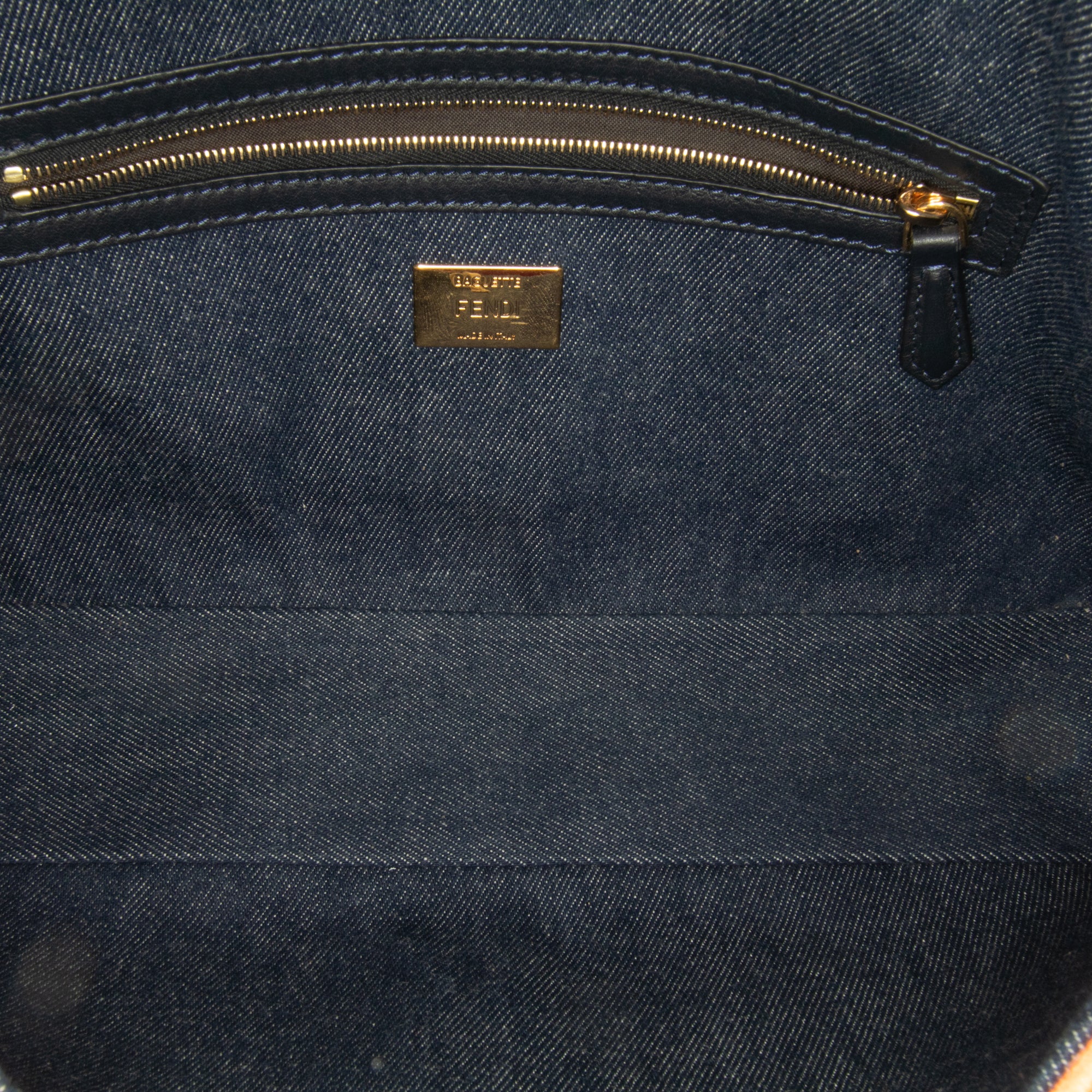 Fendi | Pre-Owned Large Denim Baguette Satchel | Blue/Dark Blue