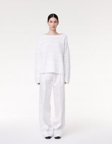 Another Tomorrow Oversized Textured Sweater in White – Cotton Women's Knitwear