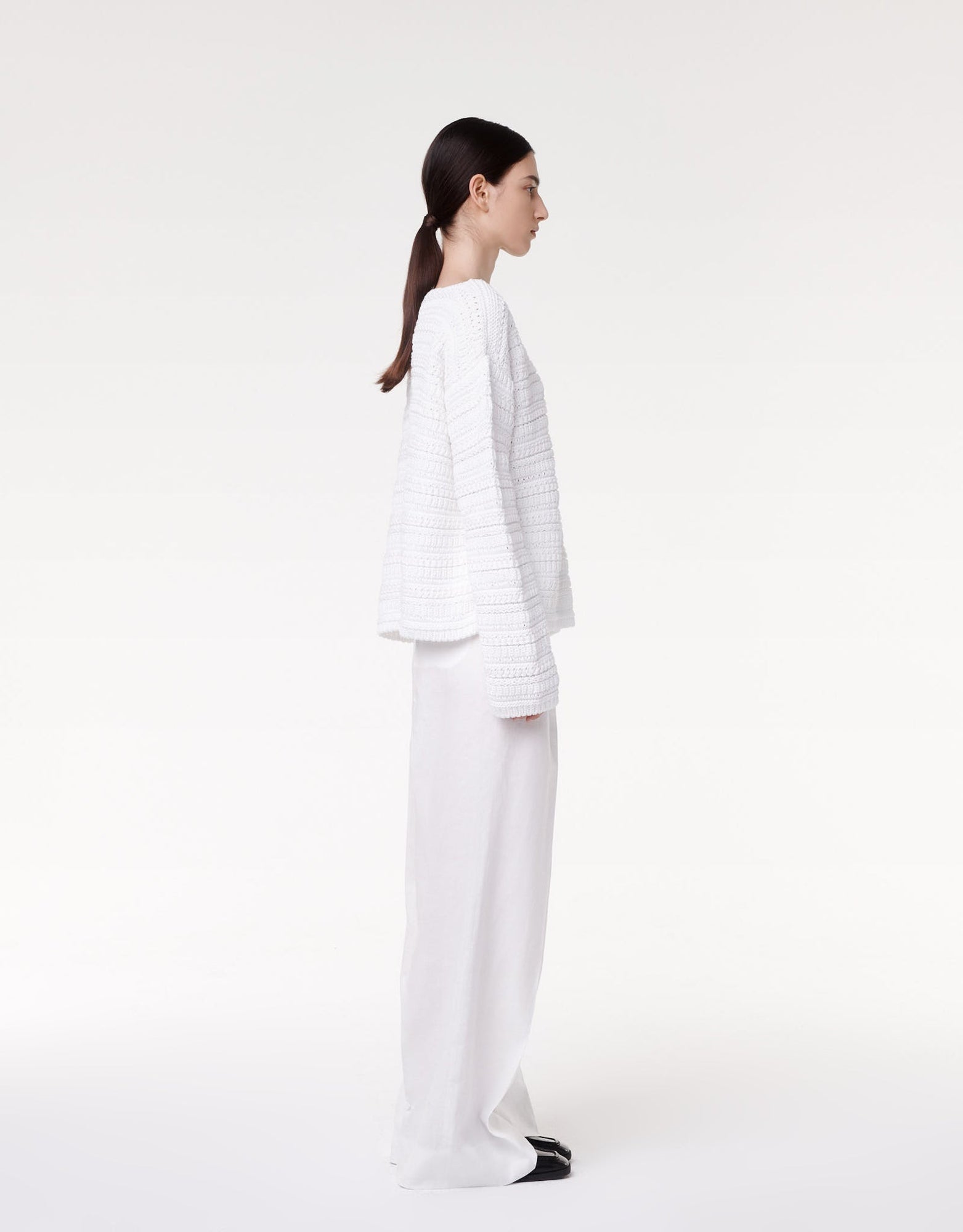 Another Tomorrow Oversized Textured Sweater in White – Cotton Women's Knitwear