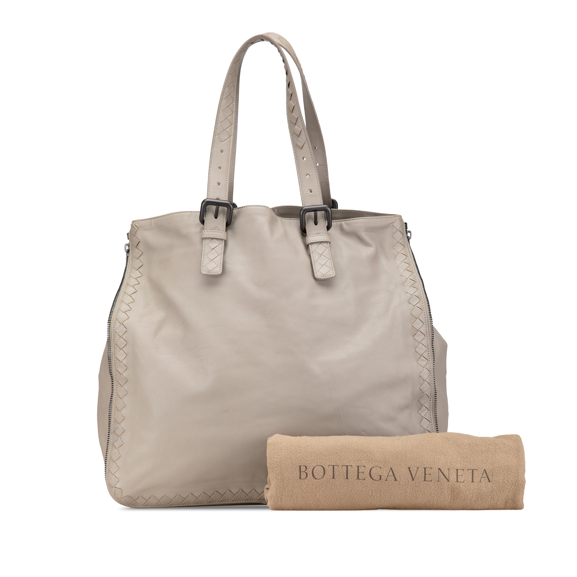 Bottega Veneta | Pre-Owned Leather Intrecciato Side Zip Tote | Gray