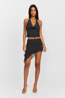 Clara Mini Skirt | Black Polkadot