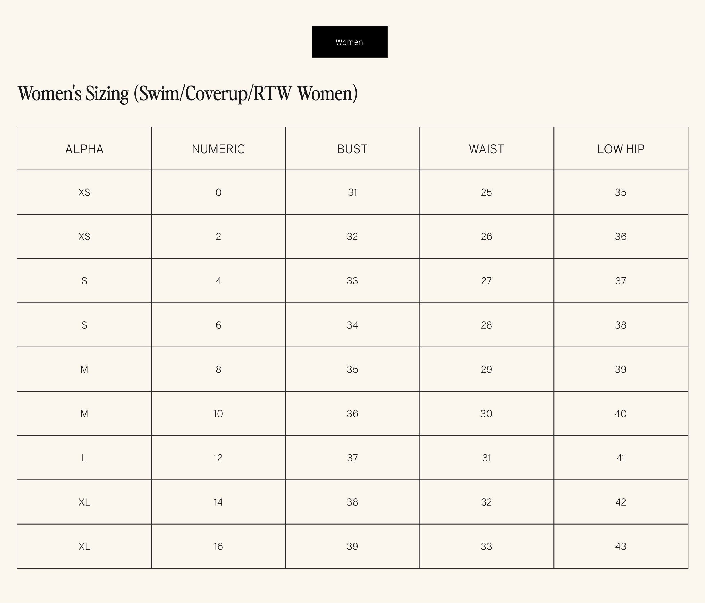 Product size guide