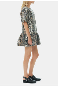 Open back Mini Denim Dress | Leopard