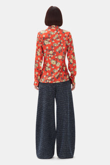 Orange Floral Printed Satin Shirt | Poinciana