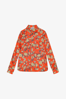 Orange Floral Printed Satin Shirt | Poinciana