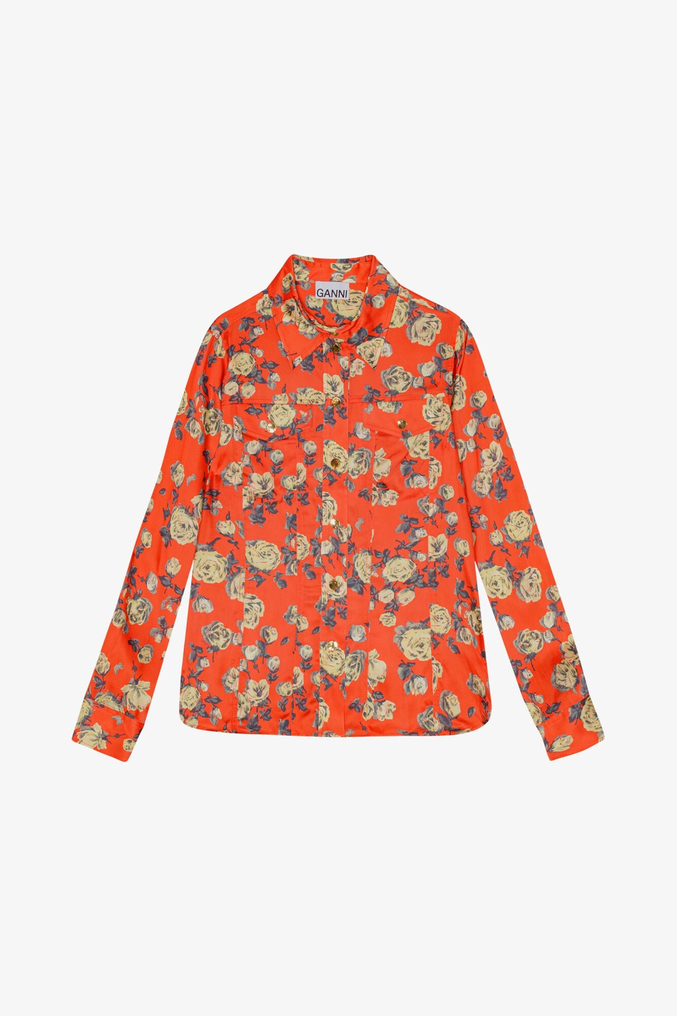 Orange Floral Printed Satin Shirt | Poinciana