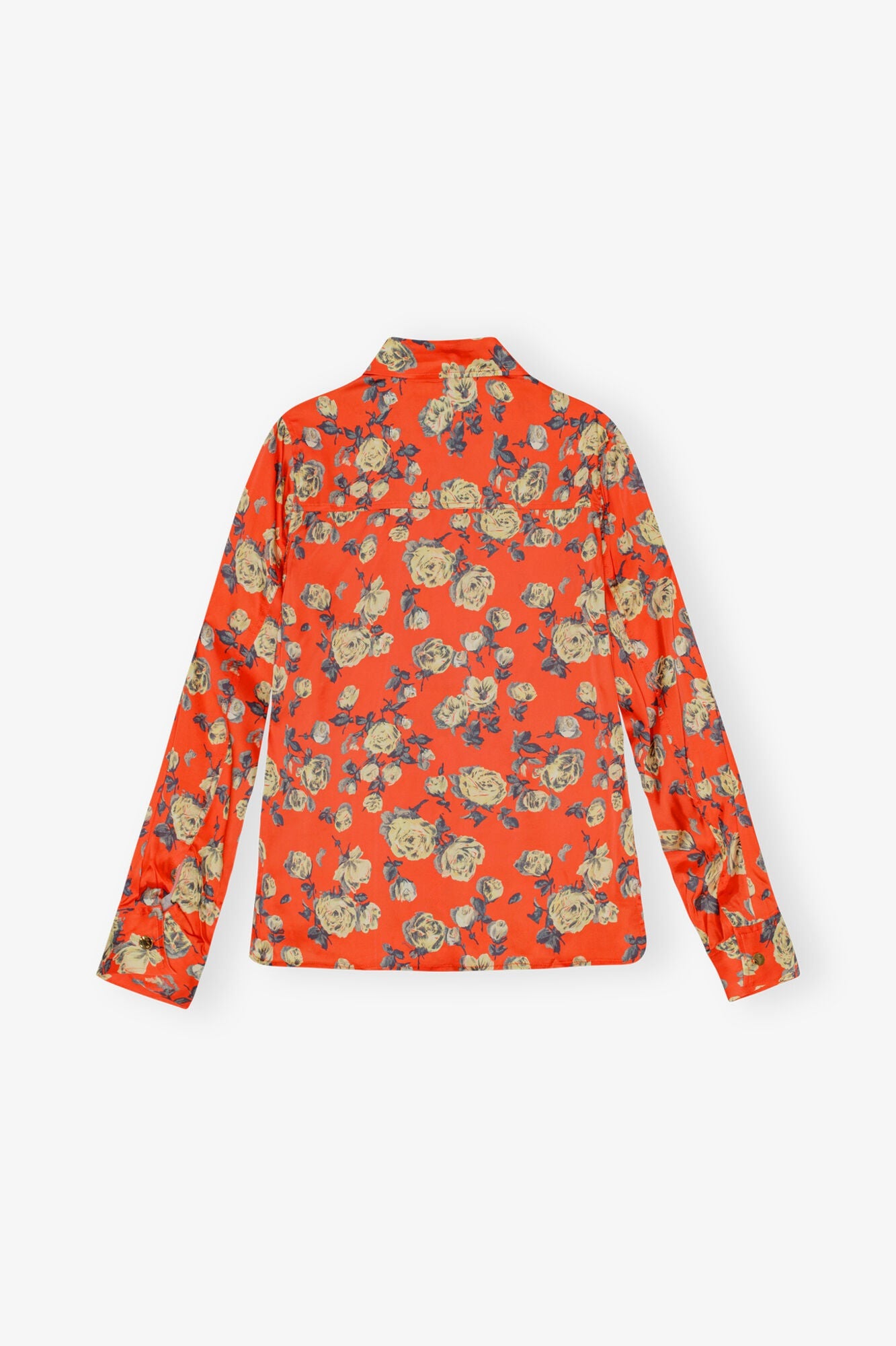 Orange Floral Printed Satin Shirt | Poinciana
