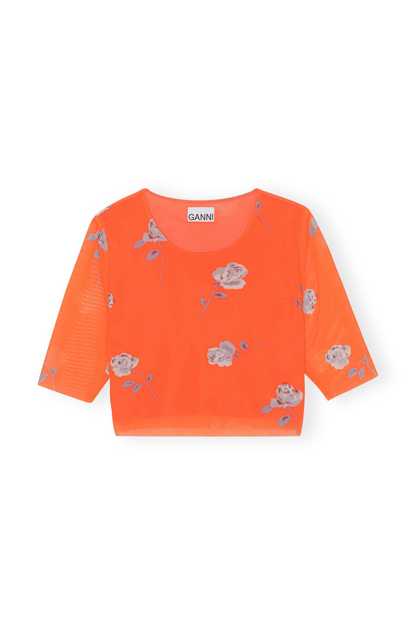 Orange Printed Mesh Cropped T Shirt | Orangeade