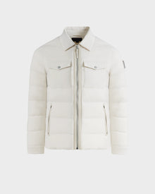 The Rudsak ORNO - 6124601 Vanilla is a mens down quilted jacket with RDS-certified down, a white quilted design, front zipper, two chest flap pockets with buttons, and two zippered side pockets, shown against a plain background.