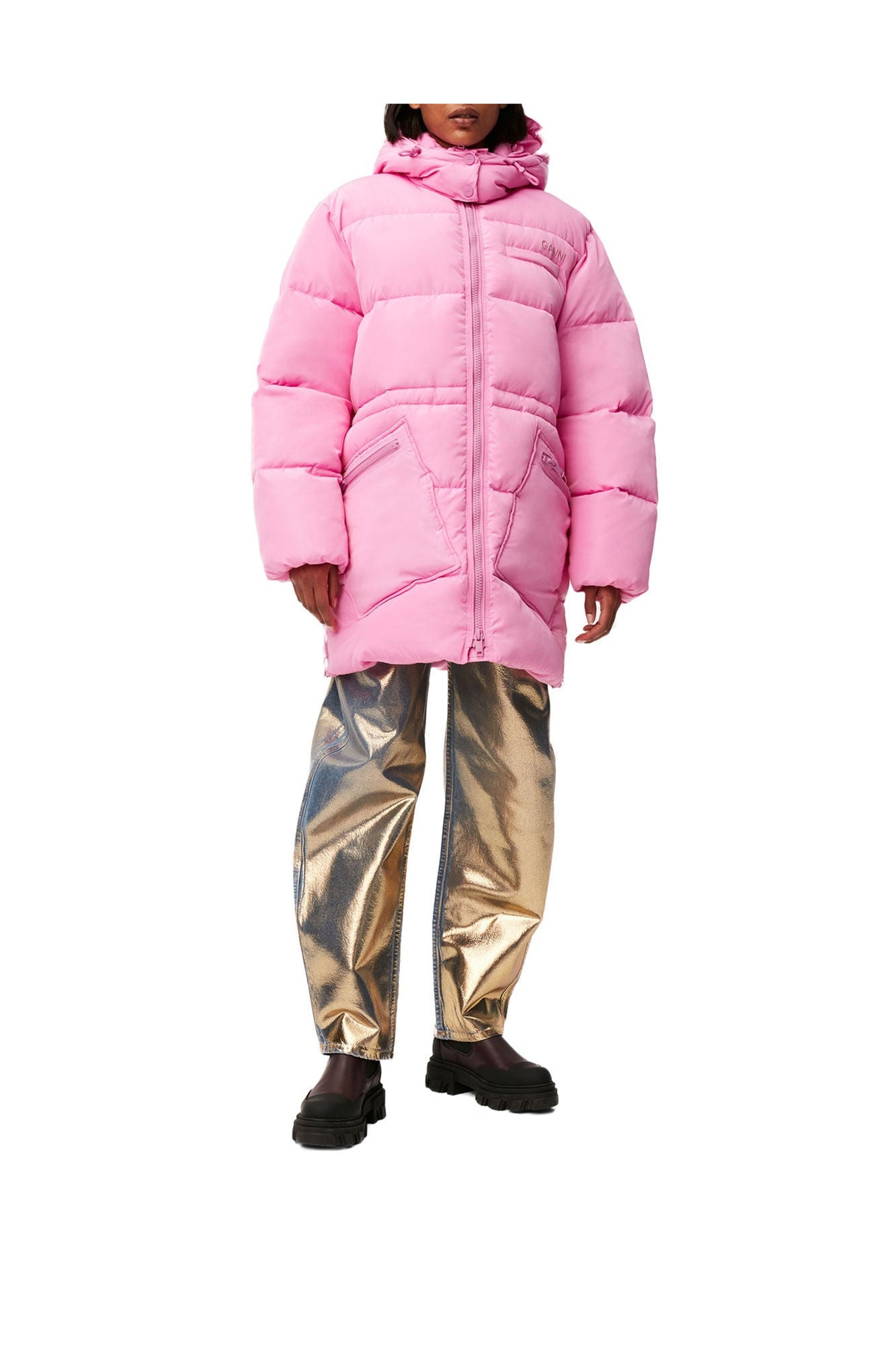 Oversized Tech Puffer Midi Jacket | Cyclamen