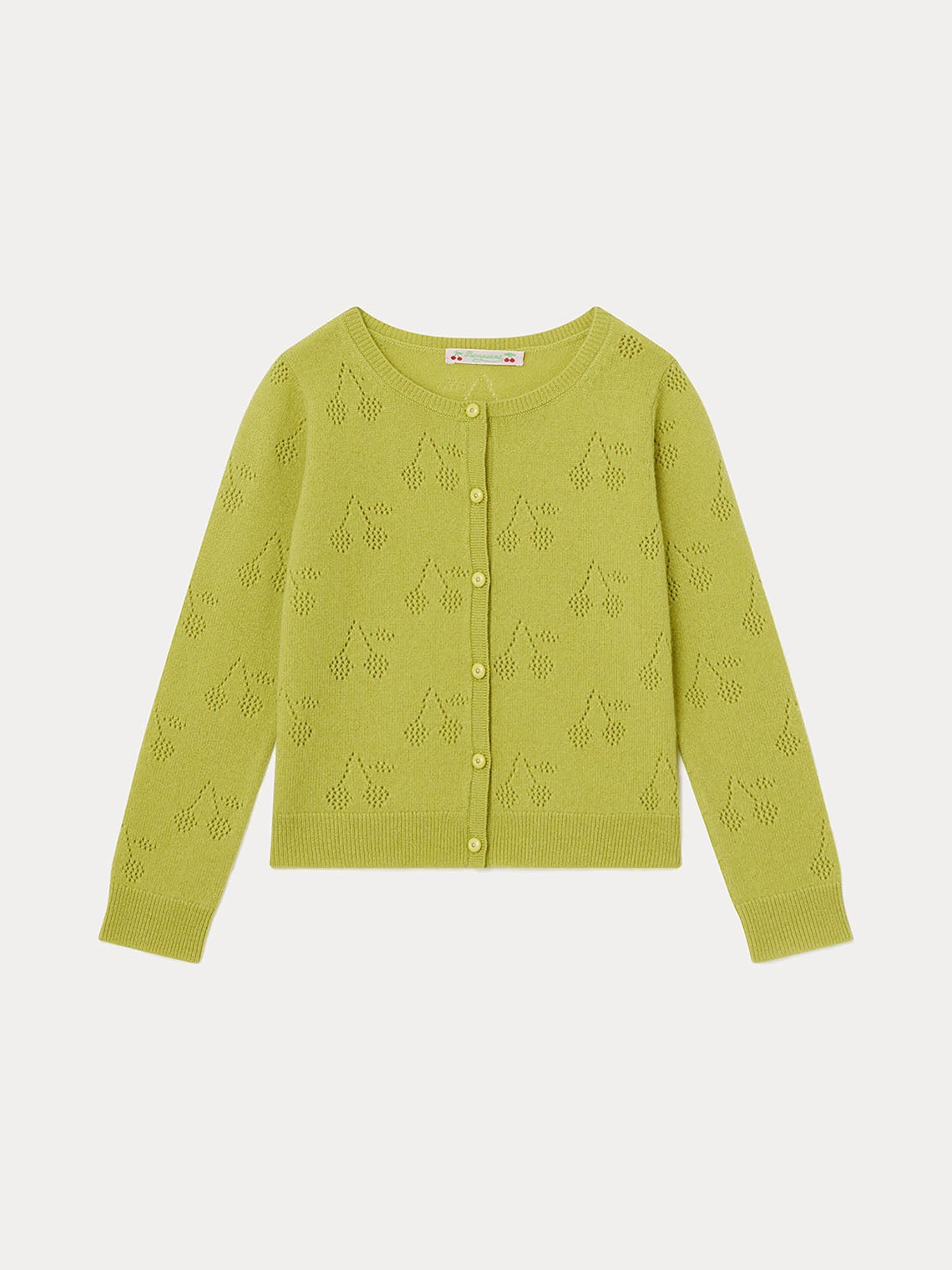 Girl | Openwork Knit Cherry Cardigan For Girls | Light Green