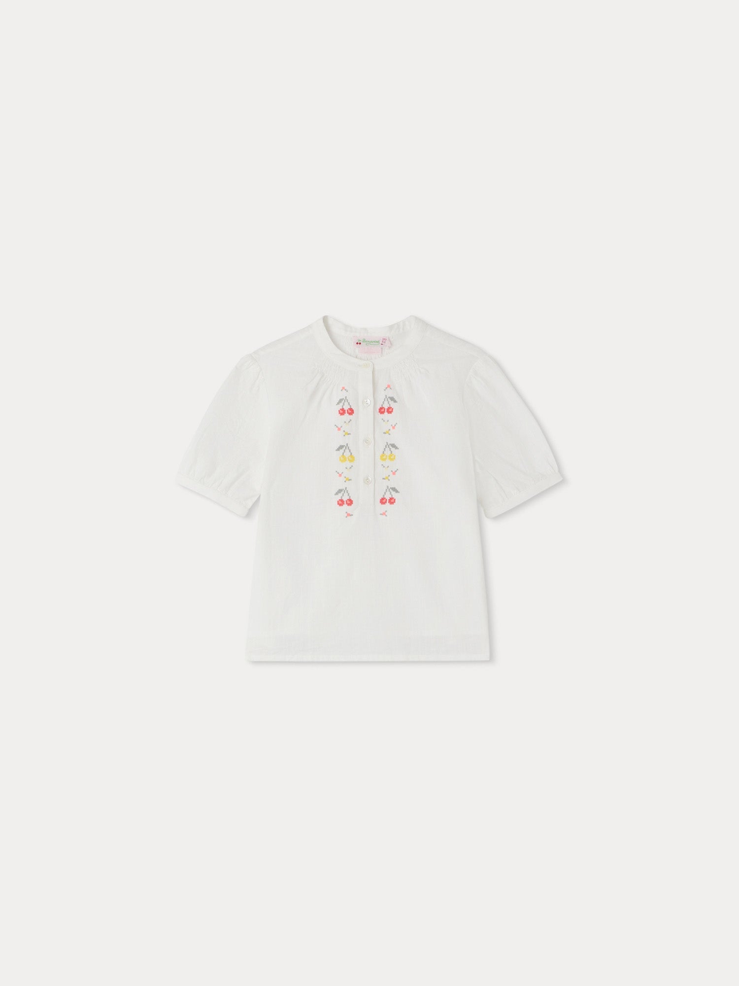 Girl | Greta White Blouse With Cherry Embroidery | Milk White