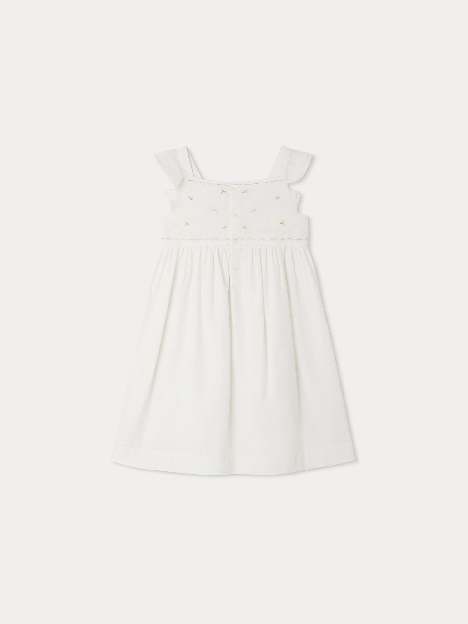 Girl | Galia Dress With Floral Embroidery | Milk White