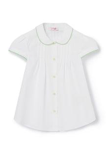 Blouse with Water-Colored Piping | White/Salvia