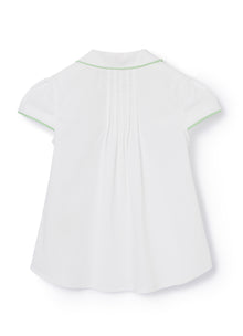 Blouse with Water-Colored Piping | White/Salvia