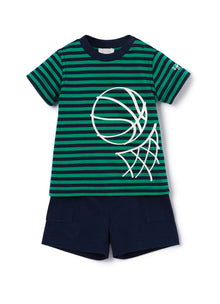 2-Piece Outfit with Basket Print | Verde Smeraldo/Blue/Bianco