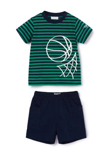 2-Piece Outfit with Basket Print | Verde Smeraldo/Blue/Bianco