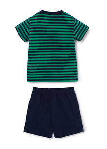 2-Piece Outfit with Basket Print | Verde Smeraldo/Blue/Bianco